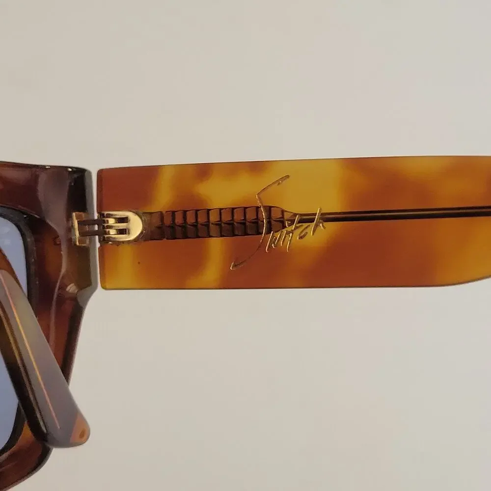 DEZI Switch Tortoiseshell Rectangular Sunglasses with Blue Tinted Lenses